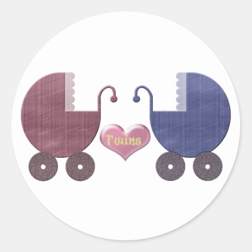 Boy and Girl Baby Twins Pram Art Design Classic Round Sticker