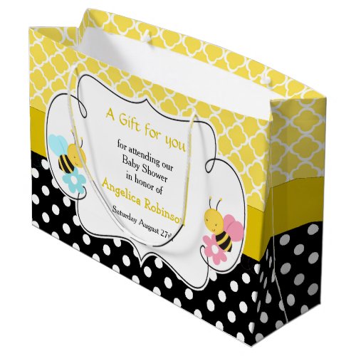 Boy and Girl Bumble Bee Yellow and Black Thank You Large Gift Bag
