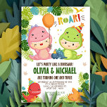 Boy and Girl Dinosaur Joint Birthday Invitation<br><div class="desc">Boy and Girl Dinosaur Joint Birthday Invitation - This ground shaking joint birthday invitation has been a million years in the making. Featuring two happy, little boy and girl dinosaurs, surrounded by prehistoric plants that were around when dinosaurs roamed the earth. Don't be a “nervous rex”. Let us help your...</div>
