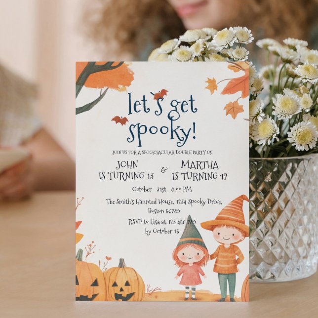Boy and Girl Halloween Double Birthday Party Invitation (Creator Uploaded)