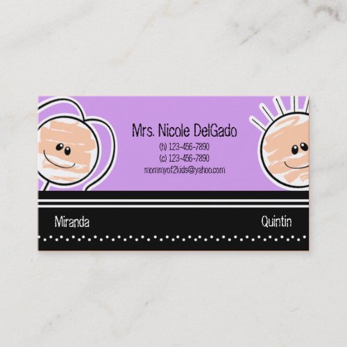 Boy and Girl Mommy Calling Card Babysitting Business Card Template
