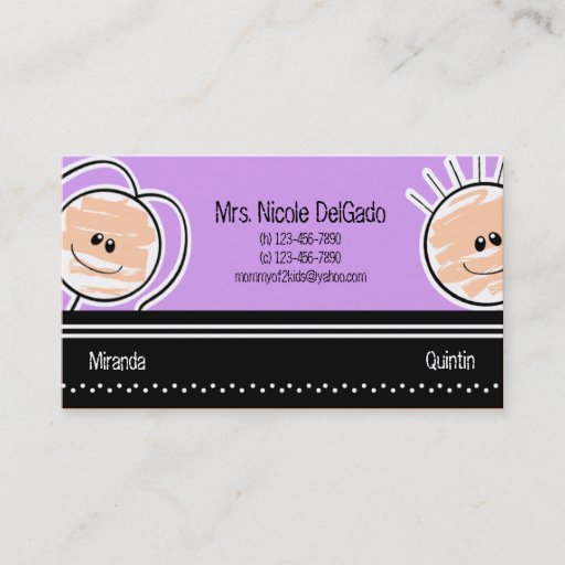 Customizable Boy and Girl Mommy Calling Card Babysitting Business Card Template