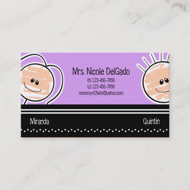 Boy and Girl Mommy Calling Card Babysitting (Front)