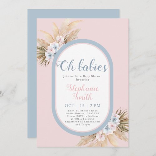 Boy and Girl Pampas Grass Baby Shower Invitation