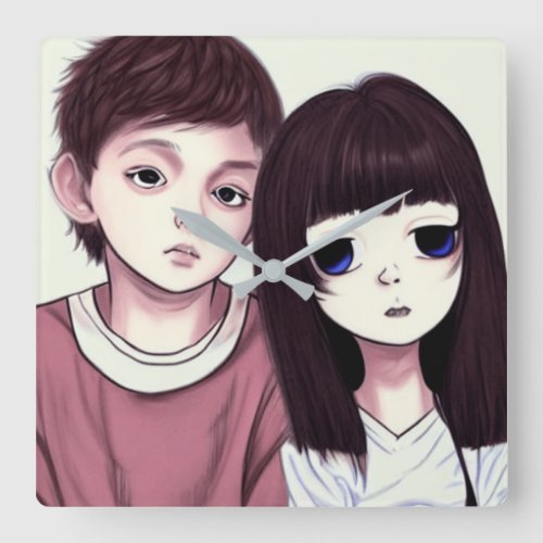 Boy and Girl Portrait Square Wall Clock