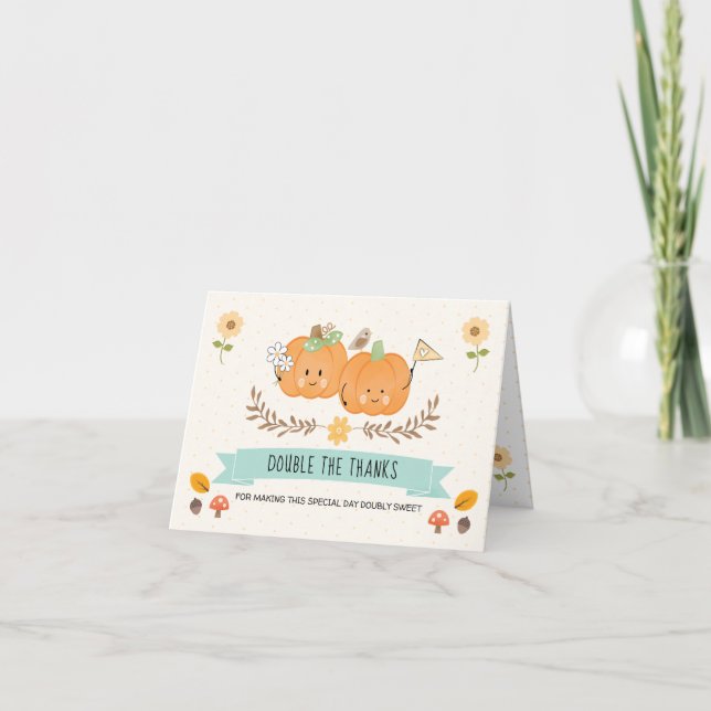 Boy and Girl Pumpkin Twins Thank You Cards (Front)