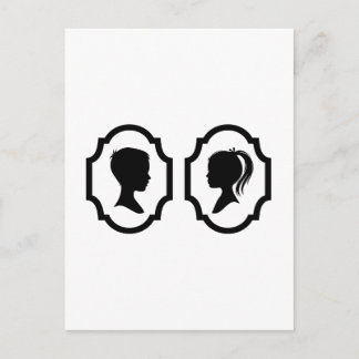 boy and girl silhouette in picture frame postcard