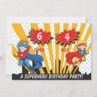 Boy and Girl Superhero Birthday Invitation