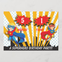 Boy and Girl Superhero Birthday Invitation