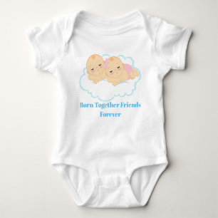 Boy and girl twin add name message baby bodysuit