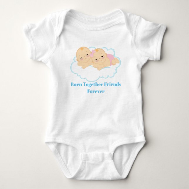 Boy and girl twin add name message baby bodysuit (Front)