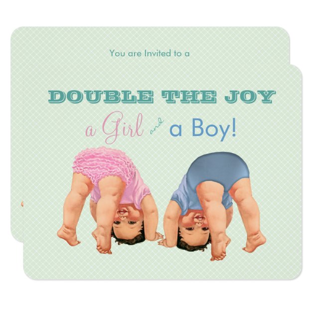 Boy And Girl Twin Baby Shower Invitation
