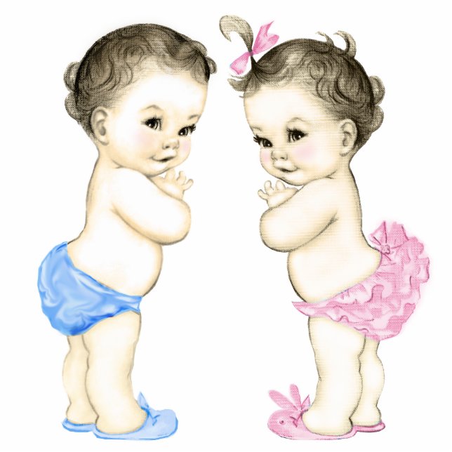 Boy and Girl Twin Baby Shower Statuette (Front)