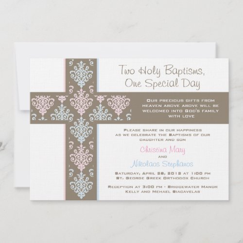 Boy and Girl Twin Christening  Invitation