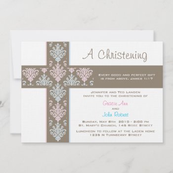 Boy And Girl Twin Christening  Invitation by OrangeOstrichDesigns at Zazzle