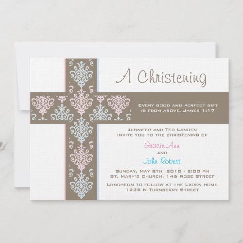 Boy and Girl Twin Christening  Invitation