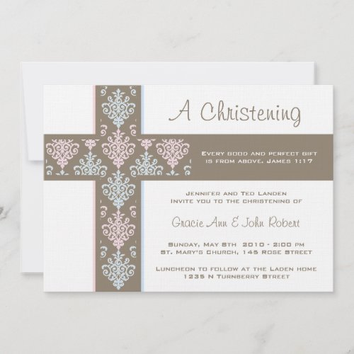 Boy and Girl Twin Christening  Invitation