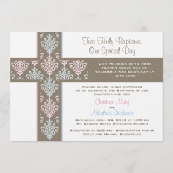 Boy And Girl Twin Christening  Invitation by OrangeOstrichDesigns at Zazzle