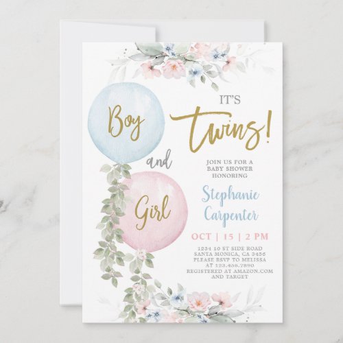 Boy and Girl Twins Baby Shower Invitation