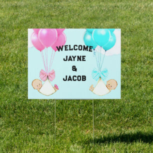 Boy and Girl Twins Baby Shower Yard Sign