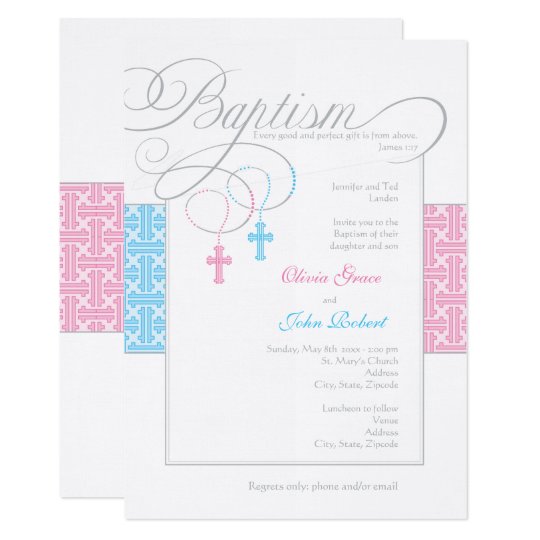 Boy and Girl Twins Baptism Invitation