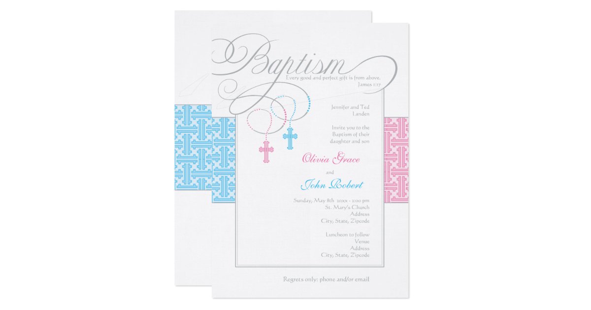 Twin Boy And Girl Baptism Invitations 4