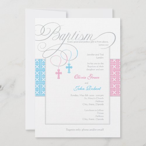 Boy and Girl Twins Baptism Invitation