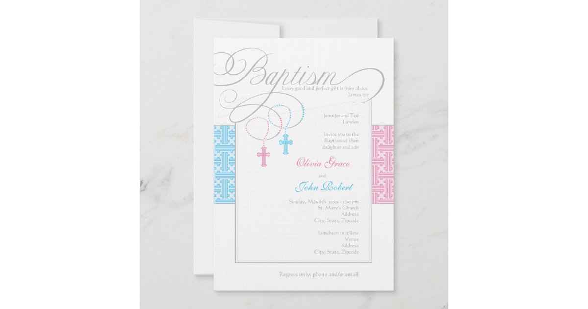Boy and Girl Twins Baptism Invitation Zazzle