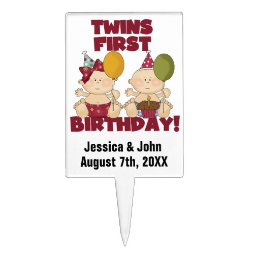 Boy and Girl Twins First Birthday Cake Topper