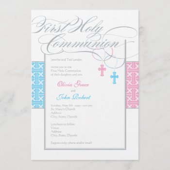 Boy And Girl Twins First Communion Invitation by OrangeOstrichDesigns at Zazzle