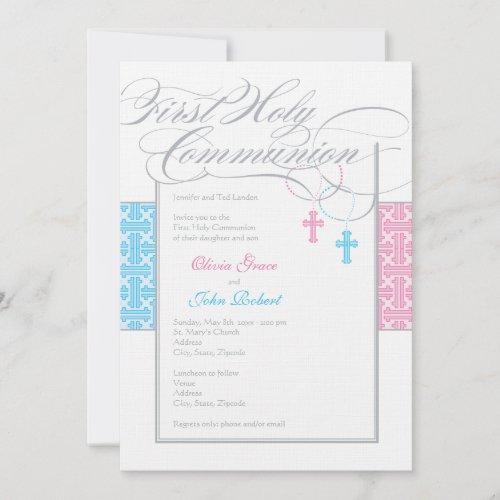 Boy and Girl Twins First Communion Invitation