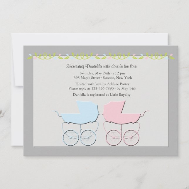 Boy and Girl Twins Gray Baby Shower Invitation (Front)