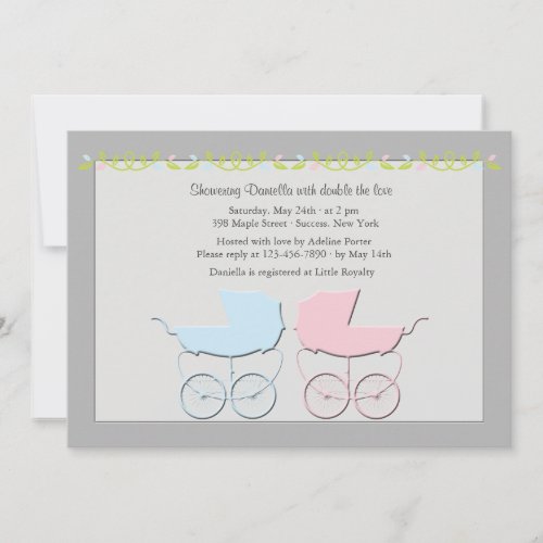 Boy and Girl Twins Gray Baby Shower Invitation