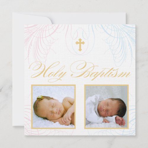 Boy and Girl Twins Photo Baptism Invitation
