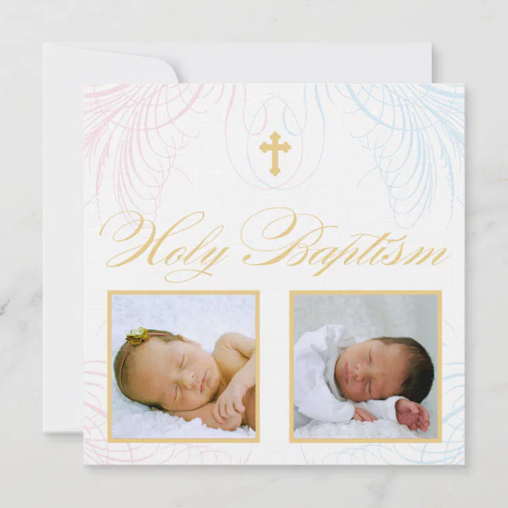 Personalised Joint Twins Christening Naming Day invitations girl boy photo 