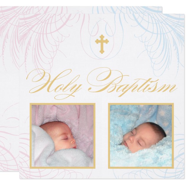 Boy And Girl Twins Photo Baptism Invitation