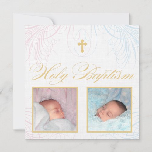 Boy and Girl Twins Photo Baptism Invitation