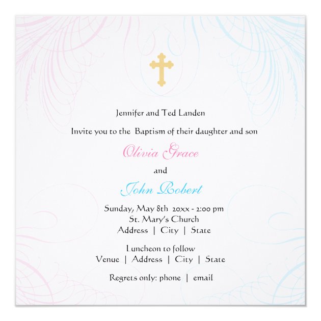 Boy And Girl Twins Photo Baptism Invitation