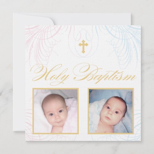 Boy and Girl Twins Photo Baptism Invitation