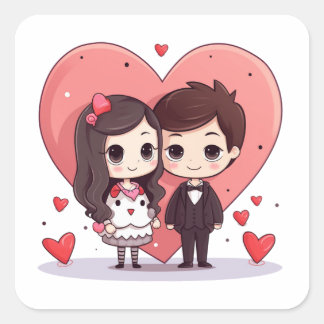 Boy and girl two couple square sticker