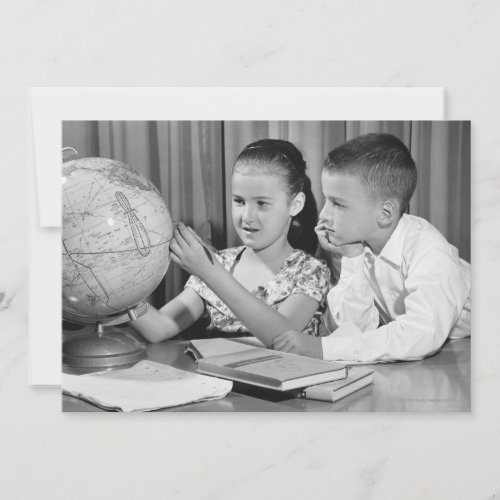 Boy and Girl Viewing Globe Invitations