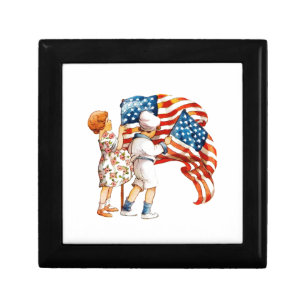 Boy and Girl Waving Flags Keepsake Box