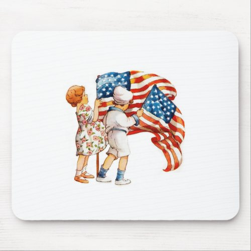 Boy and Girl Waving Flags Mouse Pad