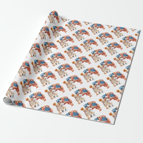 Boy and Girl Waving Flags Wrapping Paper