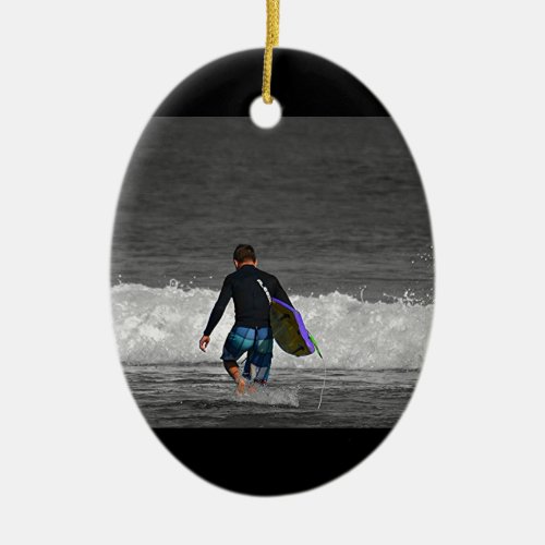 BOY AND HIS BOOGIE BOARD CERAMIC ORNAMENT