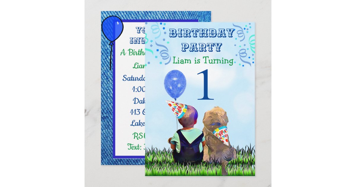 Boy and his Dog First Birthday Party Invitation | Zazzle