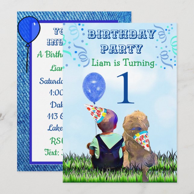 Boy and his Dog  First Birthday Party Invitation (Front/Back)