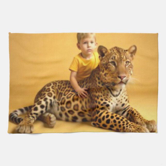 boy and jaguar kitchen towel (Horizontal)