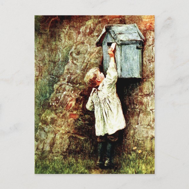 Boy and letter postcard (Front)