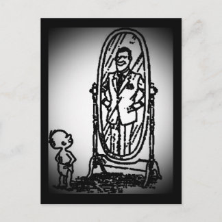 Boy and Man Looking in the Mirror Postcard